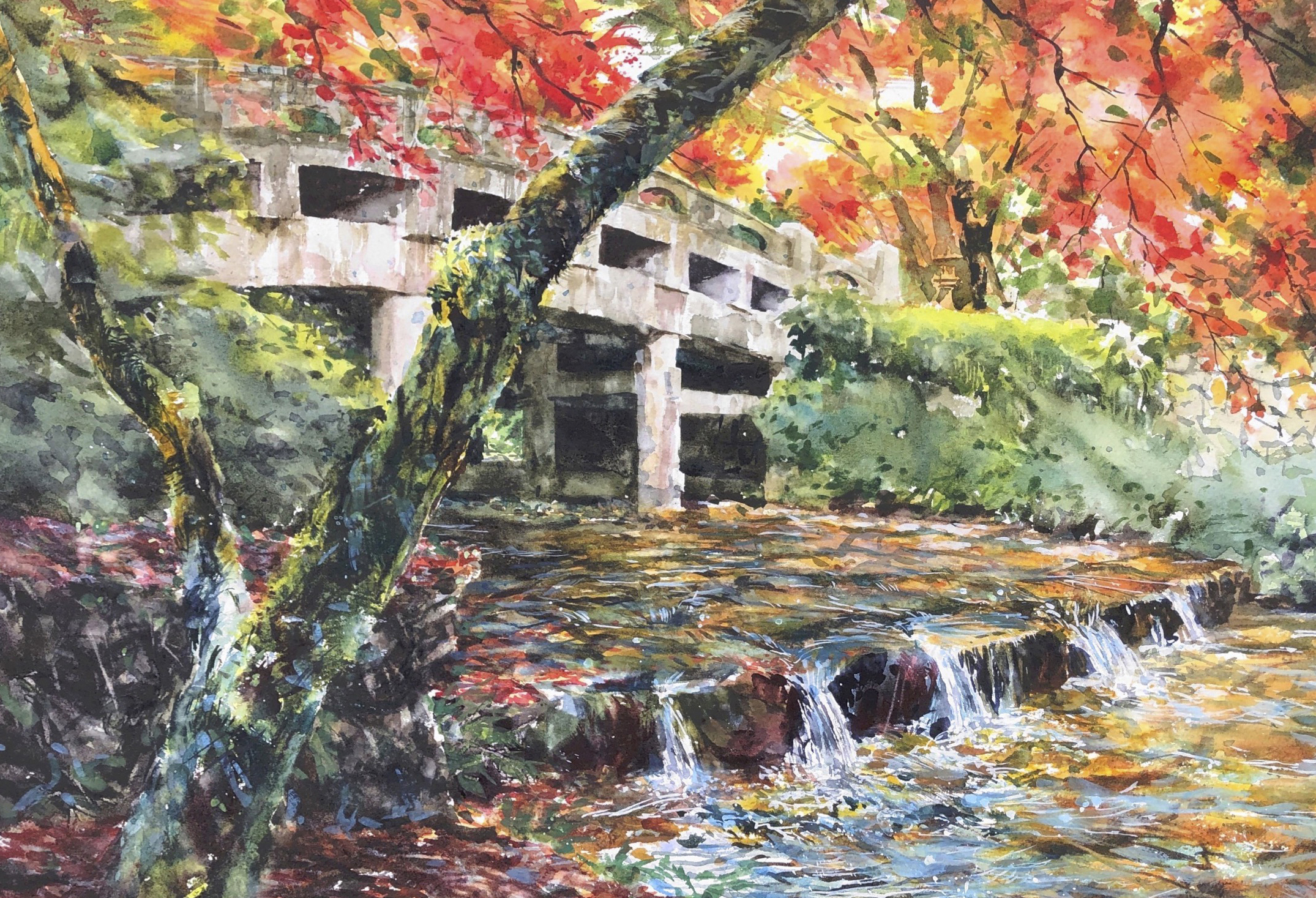 Stone bridge with autumn leaves Omiya bridge at Hiyoshi Taisya Shrine/永江 弘之